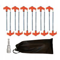 Śledzie namiotowe stalowe szpilki wkręcane do namiotu 12 szt. z kluczem