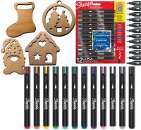Świąteczny Zestaw SHARPIE 12 kolorów MARKERÓW akrylowych + Drewniane Ozdoby