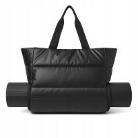 Duża torba szoperka pikowana czarna na ramię treningowa miejsce na matę