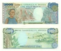 RWANDA 5000 FRANCS 1988 01.01 P-22 UNC