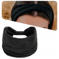 Повязка на голову широкая для волос черная удобная гладкая для ушей модная