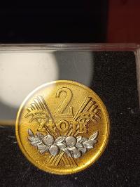 MONETA 2 ZŁ WERSJA POKRYTA ZŁOTEM I RODEM 1974 R.