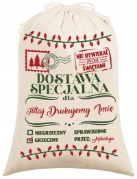 Worek na Prezenty Świąteczny Worek Mikołaja Z własnym Nadrukiem Imię