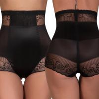 Majtki wyszczuplające czarne figi poliamidowe z koronką