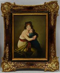 Stary obraz Portret Matki i córki wg Vigée-Lebrun sign JAV Olej
