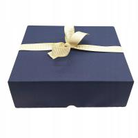 Подарочная коробка темно-синего цвета элегантная 30×26 см с наполнением и бантом
