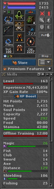 TIBIA 163 RP + 129/106 + CHARM + 120K + THYRIA + EQ + FREE RK