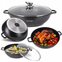 GARNEK 5,5 L MARMUROWY Patelnia Wok BRYTFANNA POKRYWA INDUKCJA GAZ KAMILLE