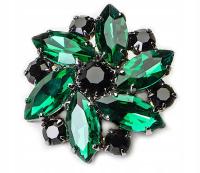 Zielona Broszka Emerald Czarna Kryształy Jablonex Kiara Elegancka Vintage