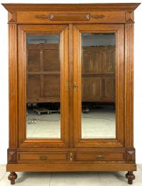 STYLOWA DĘBOWA SZAFA ANTYCZNA Z LUSTREM DWUDRZWIOWA LITY DĄB FRANCJA 2130