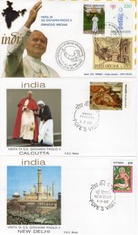 FILATELISTYKA INDIE- Wizyta papieża JP II, 16 kopert + karty, 1986