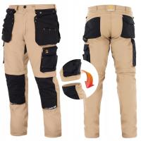 Spodnie robocze MĘSKIE monterskie do pasa 2w1 wzmacniane odblaski BHP KHAKI