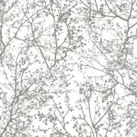 Картинка Ветви Листья Деревья Серый Белый Флизелин