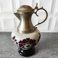 Dzbanek ceramiczny z pokrywą cynową ręcznie malowany ceramika + gratis