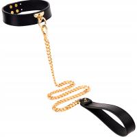 КОЖАНЫЙ КЛАССИЧЕСКИЙ ОШЕЙНИК ПОВОДОК ЖГУТ БДСМ КОЛЬЕ ЗЛОТЫЙ ЦЕПЬ