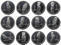 Wyspa Wielkanocna 2021 - Kamienne posągi Moai zestaw 12 monet Aluminium