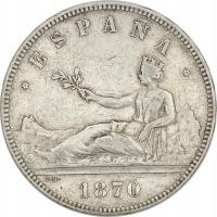 18.HISZPANIA, 5 PESET 1870 SN M