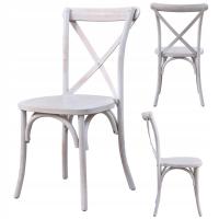 Krzesło ślubne CROSS-BACK WOOD białe postarzane kawiarniane retro drewniane