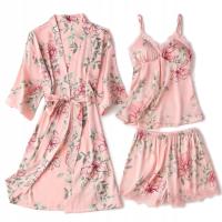 SEXY KOMPLET BIELIZNA NOCNA ZESTAW SZLAFROK KOSZULKA NOCNA KORONKA SPODENKI