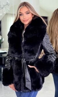Ecoskórka, futro, kurtka,damska, Zimowa,płaszczyk,PASEK kaptur S-L tu S 36