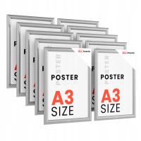 10x Ramka plakatowa A3 OWZ Srebrna rama zatrzaskowa ZESTAW