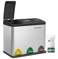 Kosz na śmieci 3x8L potrójny stalowy pedały i wiaderka srebrny +worki