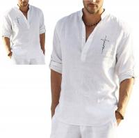 Модная дышащая повседневная мужская рубашка с воротником-стойкой, хлопковая рубашка с закатанными рукавами