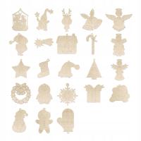 Świąteczne Scrapki Z Grawerem Drewniane Zawieszki Kształty MIX 50szt Dekory