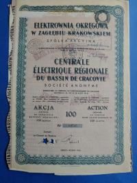 Elektrownia w Krakowskiem, akcja na 100 zł z 1935 r.
