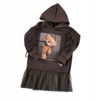 110-116 tunika sukienka dziewczęca kaptur tiul miś czekoladowa