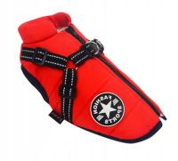 KURTKA UBRANKO DLA PSA KAMIZELKA CIEPŁA ZIMOWA CZERWONA Z SZELKAMI