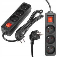 Przedłużacz listwa zasilająca 1,5m UZIEMIENIE 3 GNIAZD CZARNY 3x1MM