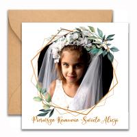 1szt ZAPROSZENIA NA PIERWSZĄ KOMUNIĘ FOTO IMIĘ KOPERTA 031