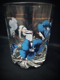 Стекло синие цветы PRL старинные E02