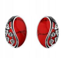 SREBRNE ELEGANCKIE KLIPSY Z KORALAMI I LISTKAMI STYL RETRO Pr925