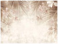 FOTOTAPETA LIŚCIE PALMY BETON BEŻOWA BOHO DO SYPIALNI SALONU TAPETA 350x250