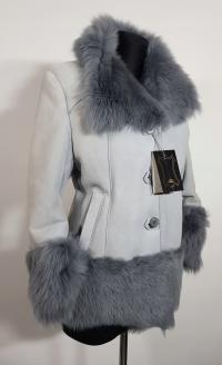 Ramoneska naturalny kożuch owcza skóra szary krótki zgrabny ciepły M 38