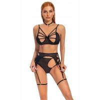 Nadia komplet prześwitującej bielizny z pasem czarny