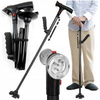 ТРОСТЬ ДЛЯ ПОЖИЛЫХ ИНВАЛИДОВ СКЛАДНОЙ 4 ТОЧКИ ОПОРЫ СВЕТ БУДИЛЬНИК ФОНАРИК