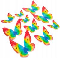 Motylki Waflowe Dekoracja Ozdoba na Tort Motyle 3D WYCIĘTE TĘCZOWE 10szt