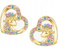 Серьги единороги сердце хирургическая сталь 316L позолоченные