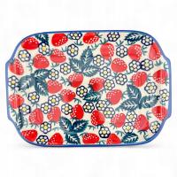 Mała tacka taca z uchwytami UNIKAT Truskawki AS59 Ceramika Bolesławiec