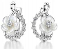 Kolczyki srebrne damskie rodowane kwiatki masa perłowa srebro próba 925