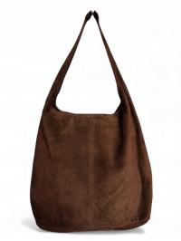 Torebka damska VERA PELLE worek SKÓRA ZAMSZ pojemny na ramię BRĄZOWY