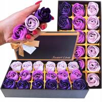 Flower box Róże Mydlane Kwiaty Dekoracyjne Fioletowy upominek dla żony mamy