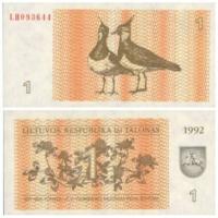 Banknot 1 kupon (1992) Litwa - Czajka UNC