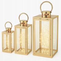 Zestaw 3 ZŁOTYCH Latarenek 63 49 38cm Stal nierdzewna latarenki +LAMPKI LED