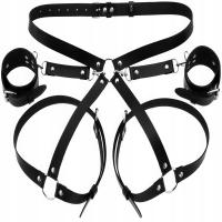 Skórzana Uprząż Na Uda Regulowana BDSM Harness Pasek Fetysz Kajdanki Czarna