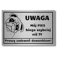 TABLICZKA UWAGA PIES ALUMINIUM WZORY Z IMIENIEM PSA NA FURTKĘ BRAMĘ LEKKA