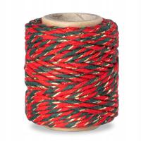 Sznurek bawełniany czerwono-zielony ze złotą nitką 50m 3mm ozdobny